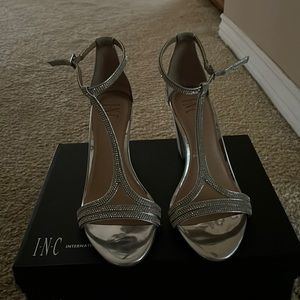 INC Pearl Silver Strappy Heels